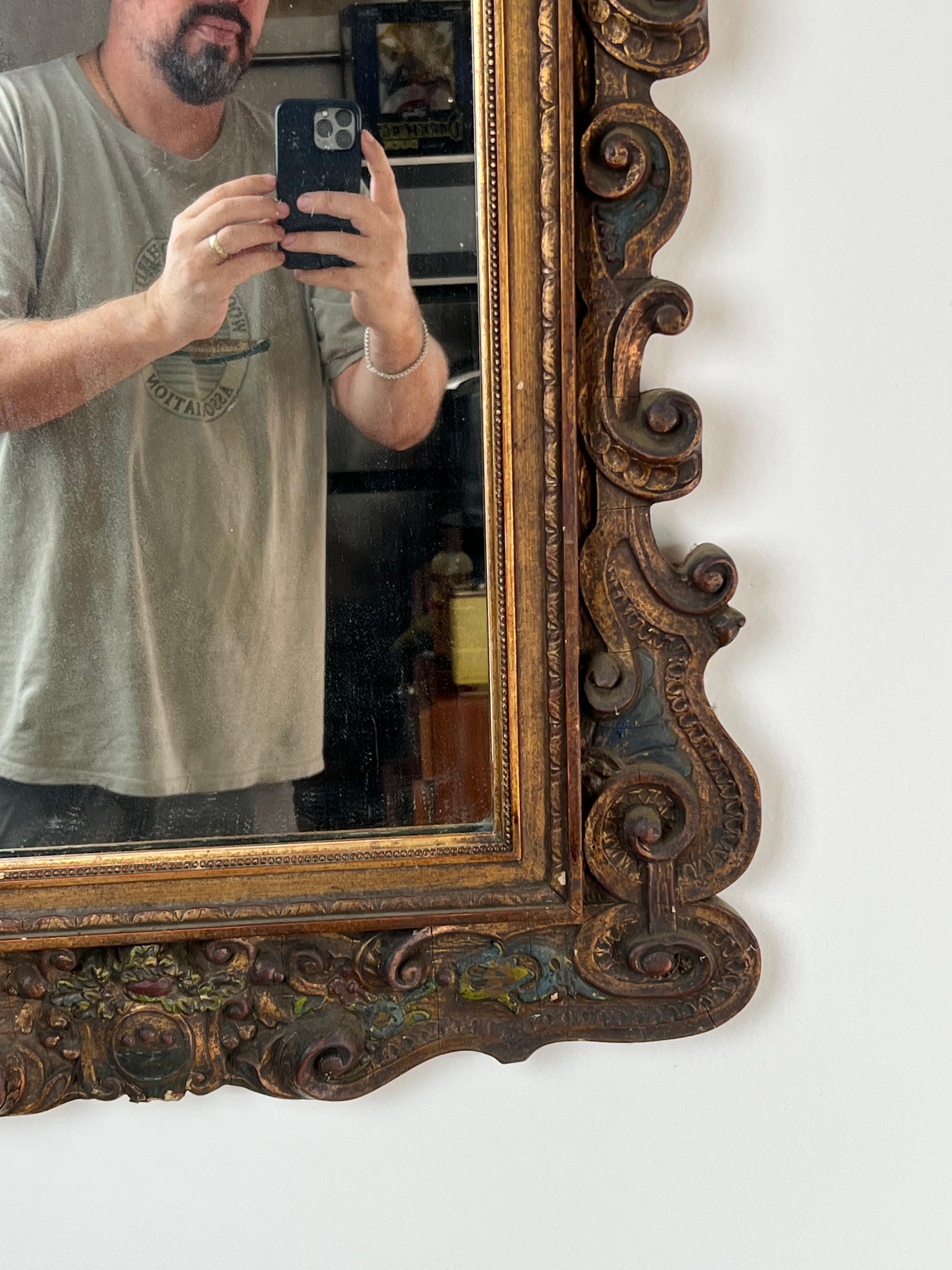 Antique Italian Regency Style Wall Mirror with Cherub Crest For Sale 4