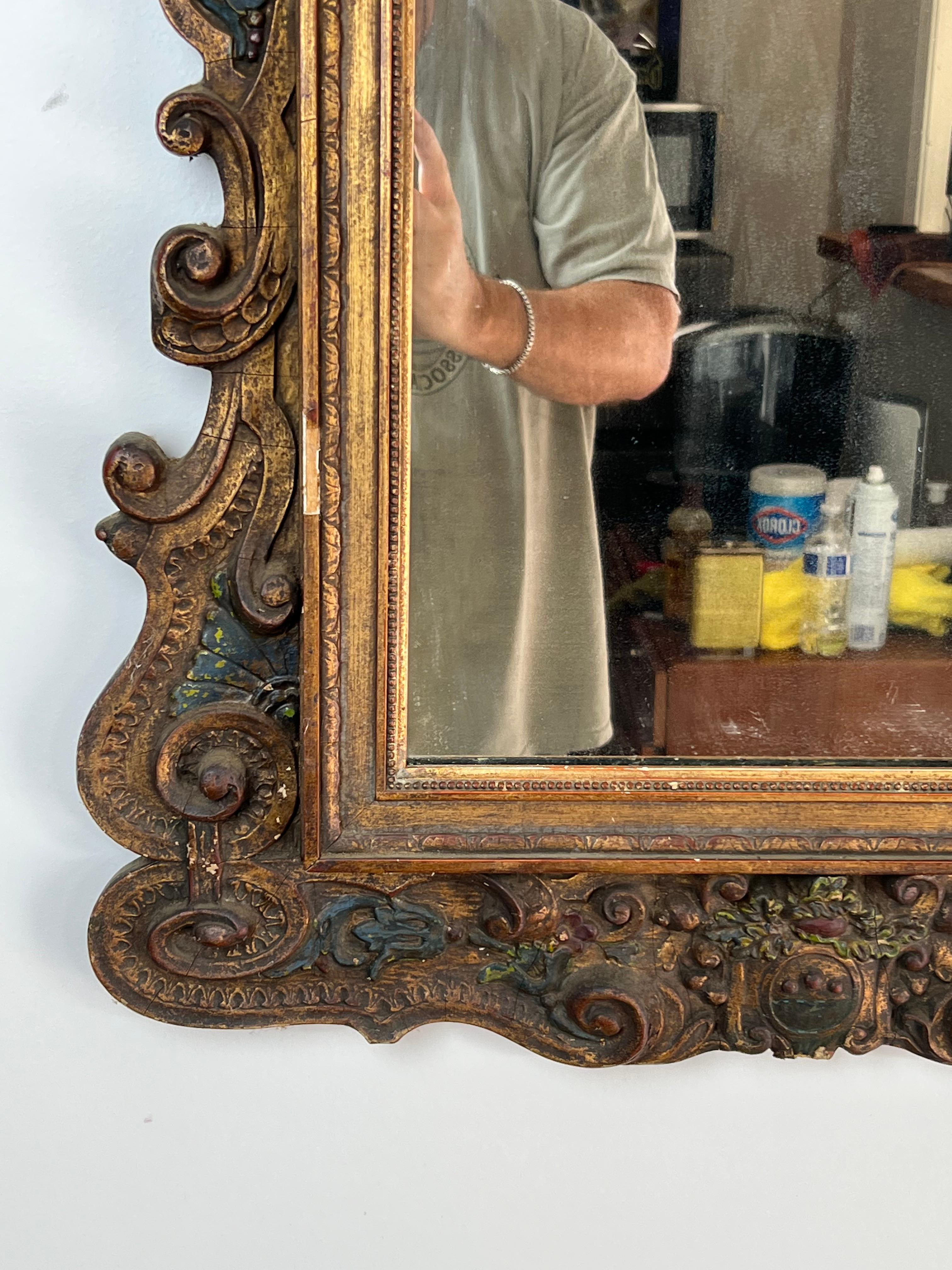 Antique Italian Regency Style Wall Mirror with Cherub Crest For Sale 5