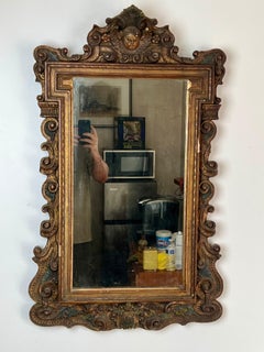 Antique Italian Regency Style Wall Mirror with Cherub Crest