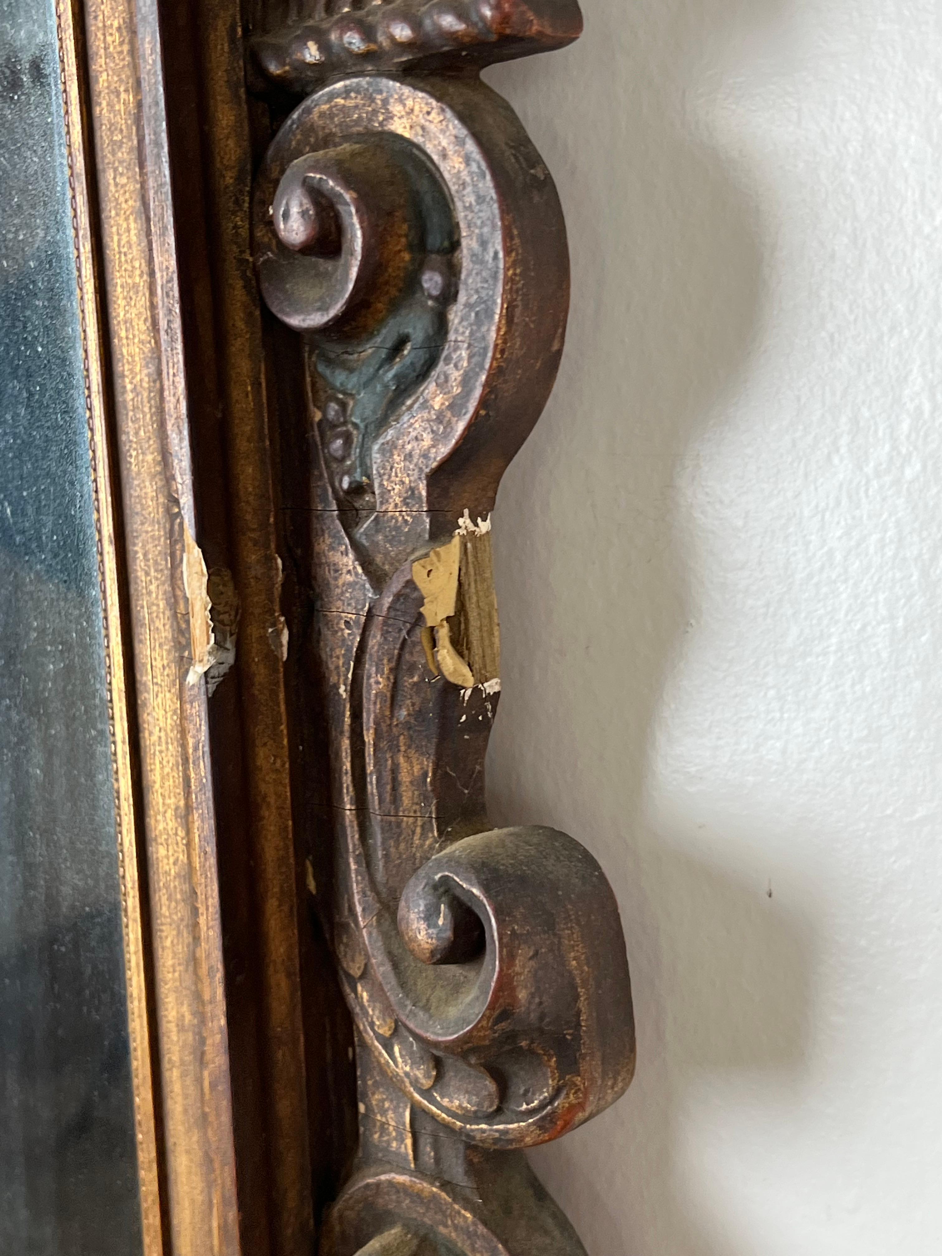 Antique Italian Regency Style Wall Mirror with Cherub Crest In Good Condition For Sale In Westfield, MA
