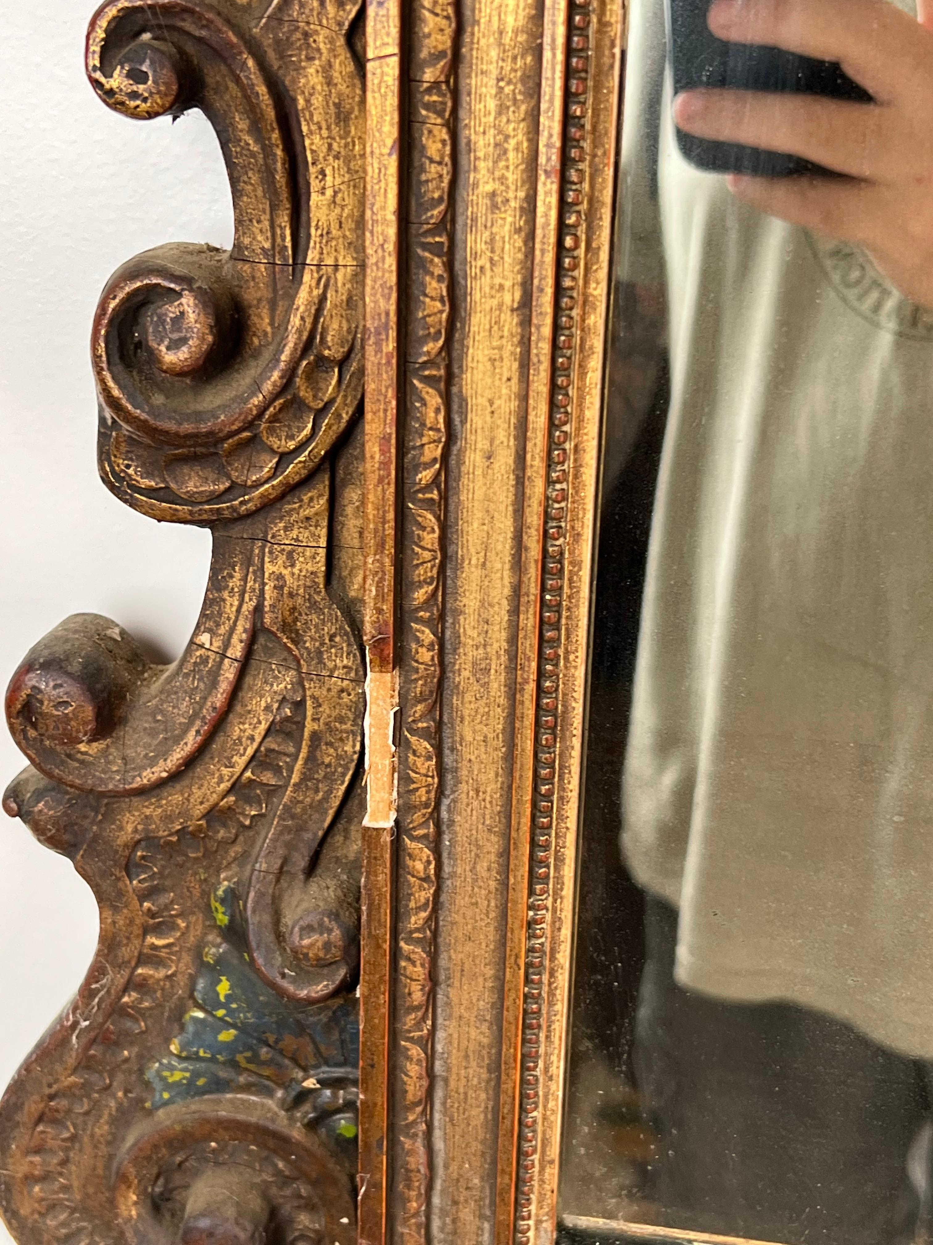 19th Century Antique Italian Regency Style Wall Mirror with Cherub Crest For Sale