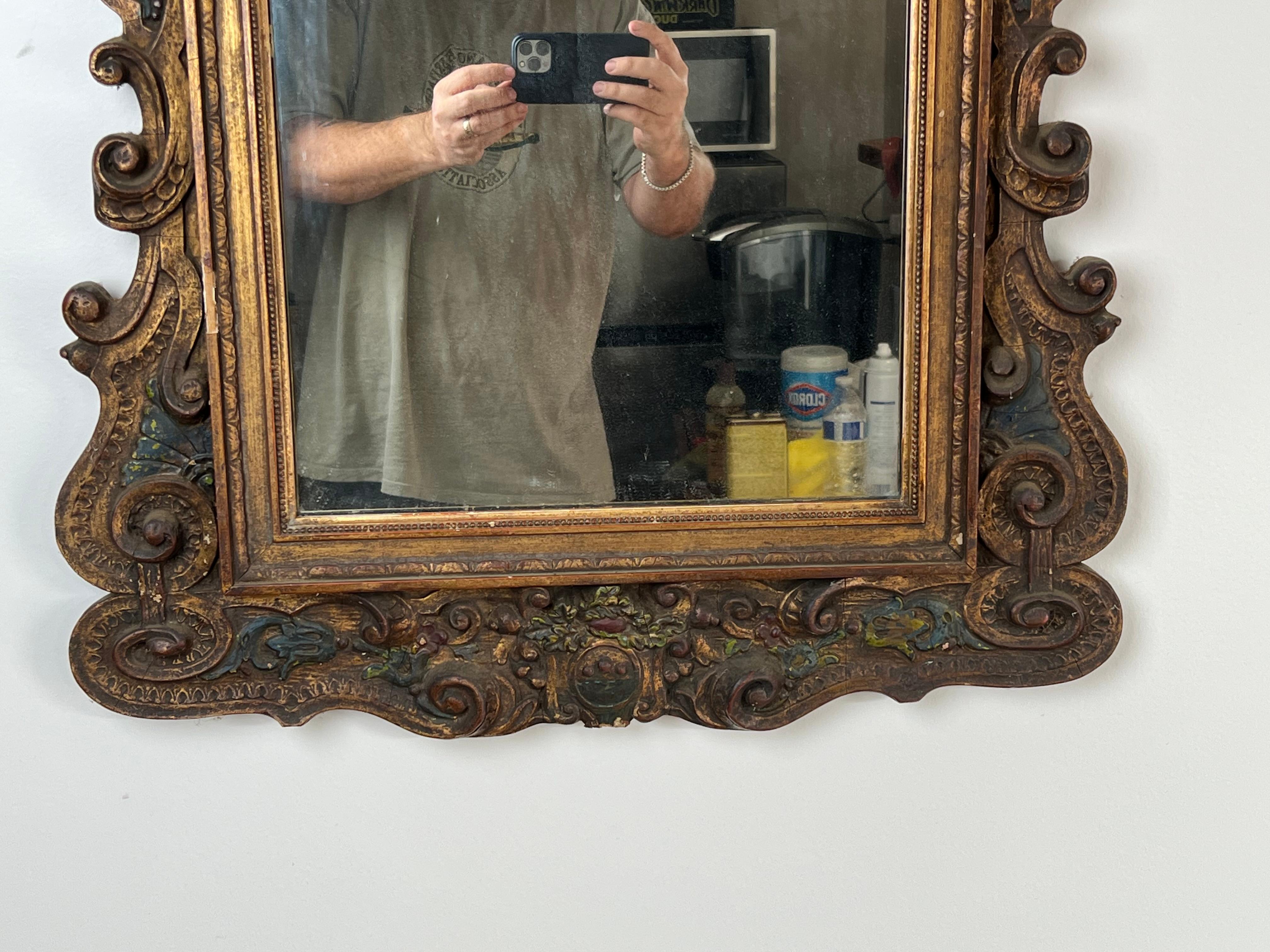 Antique Italian Regency Style Wall Mirror with Cherub Crest For Sale 1