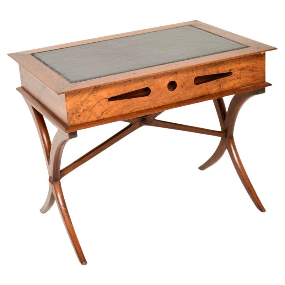 Antique Italian Regency Style Walnut Leather Top Side Table