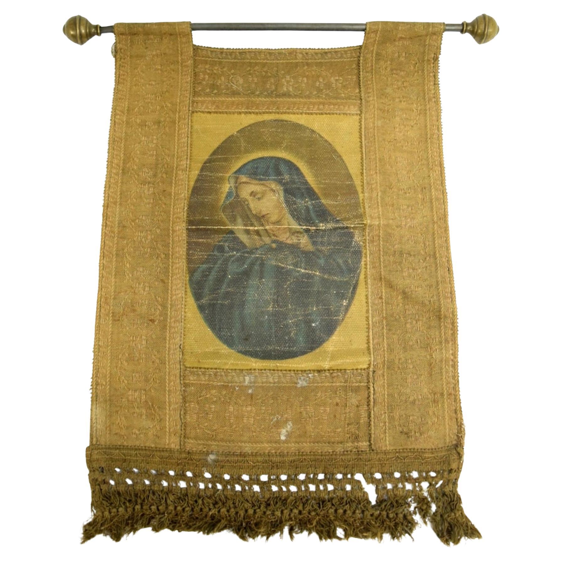 Antique bannière religieuse italienne Mary Our Lady Sorrows Oleographe