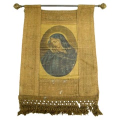 Antique Italian Religious Banner Mary Our Lady Sorrows Oleograph Wall Tapestry