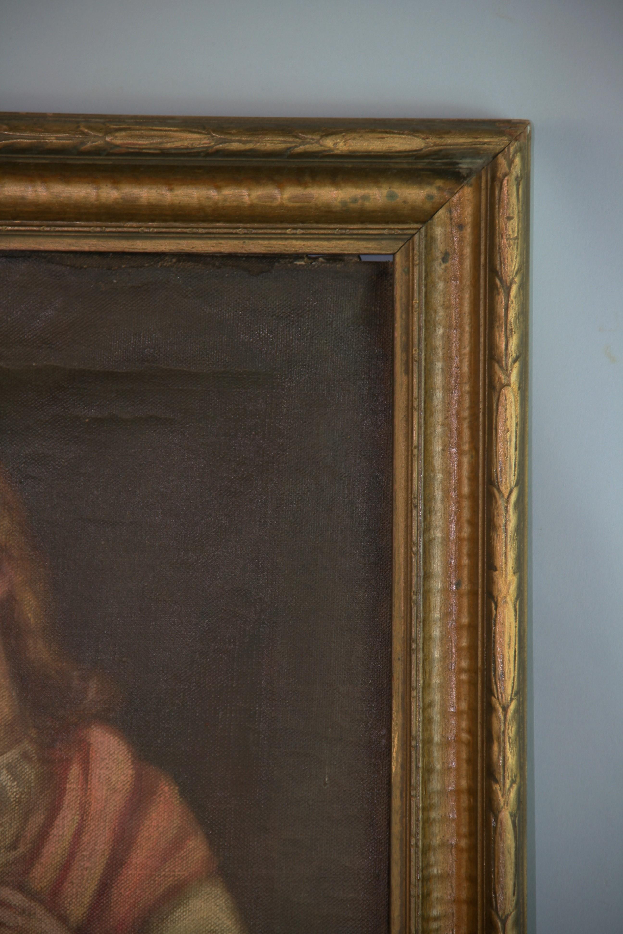Antique Italian Religious Oil Painting of the Sacred Heart Circa 1840's 3