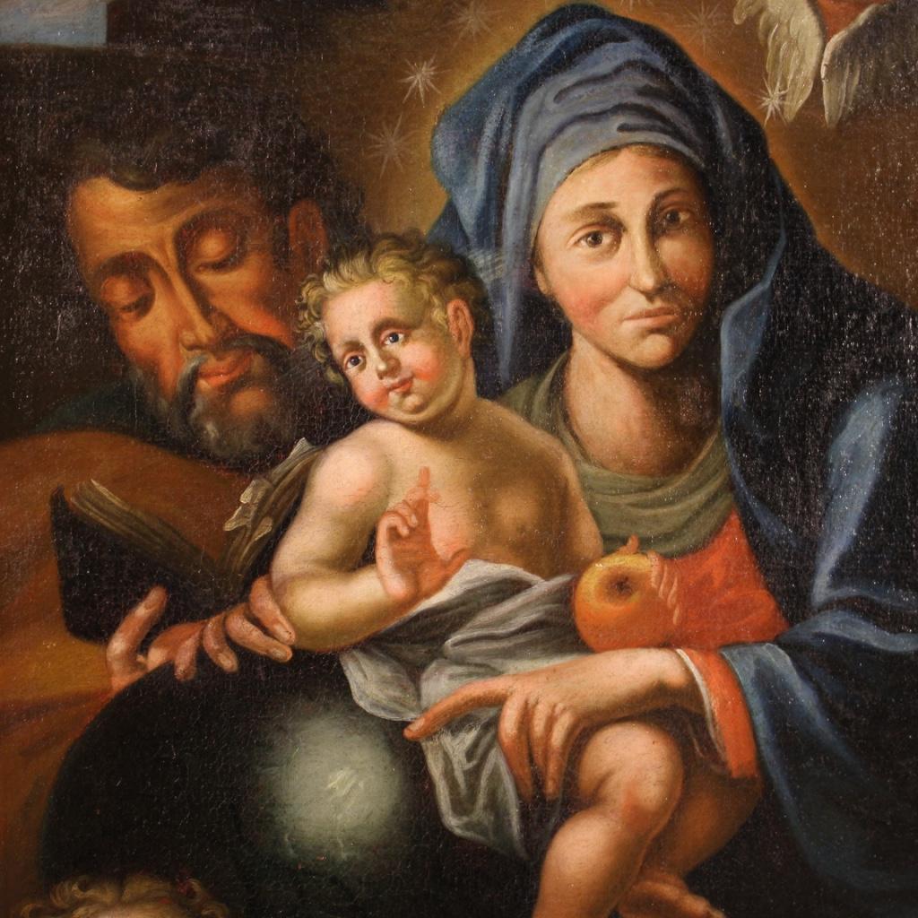 Antique Italian Religious Painting Holy Family from the 18th Century In Good Condition For Sale In London, GB