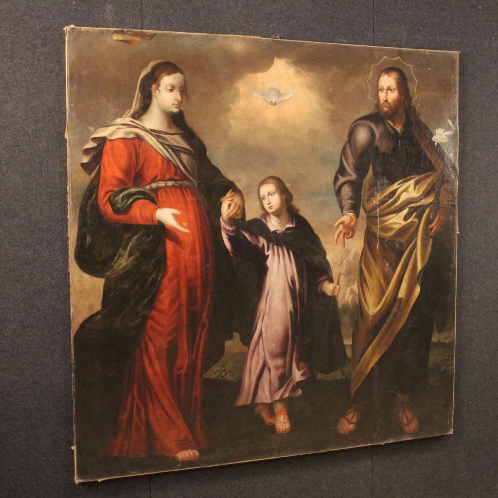 Antique Italian Religious Painting Holy Family from the 18th Century For Sale 1