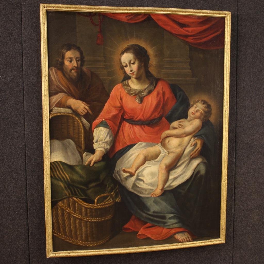 Antique Italian Religious Painting Holy Family from the 18th Century For Sale 2