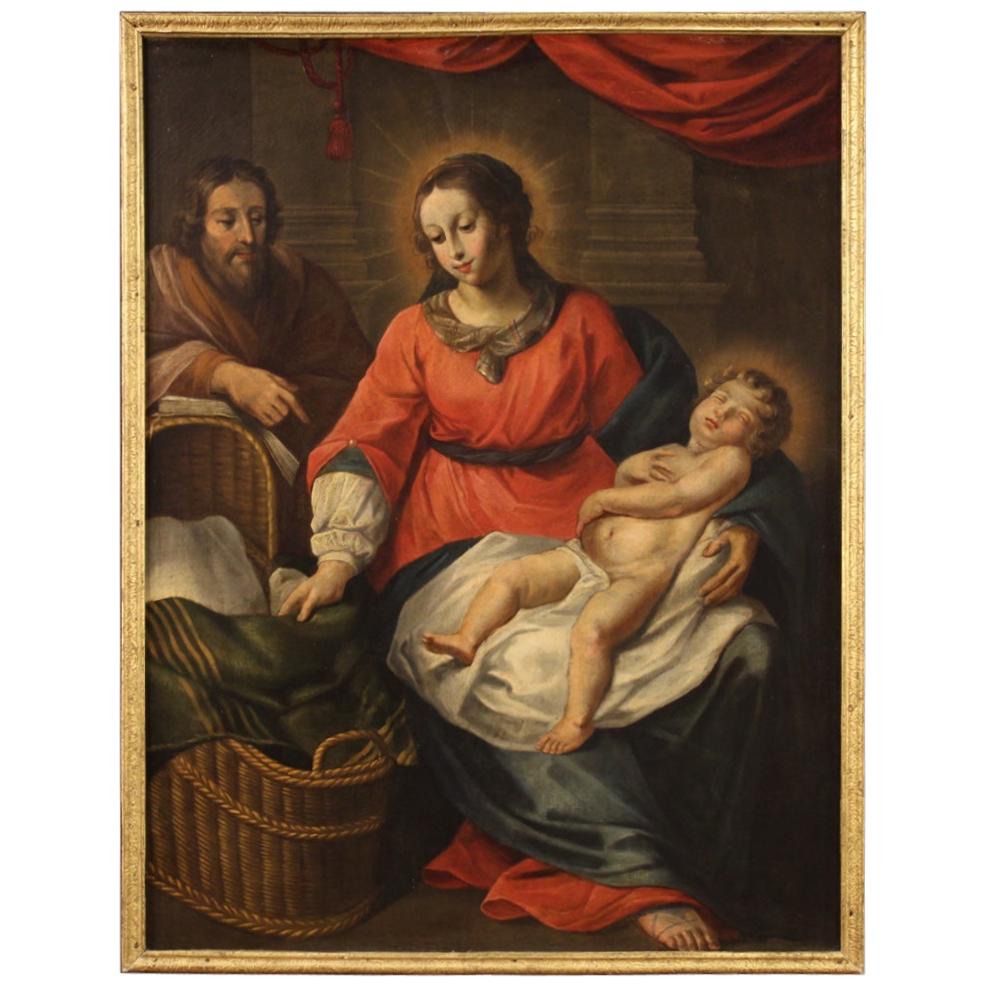 Antique Italian Religious Painting Holy Family from the 18th Century For Sale