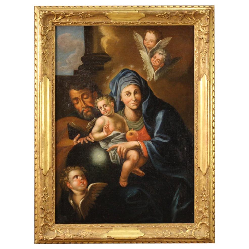 Antique Italian Religious Painting Holy Family from the 18th Century For Sale