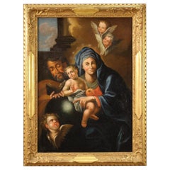 Antique Italian Religious Painting Holy Family from the 18th Century