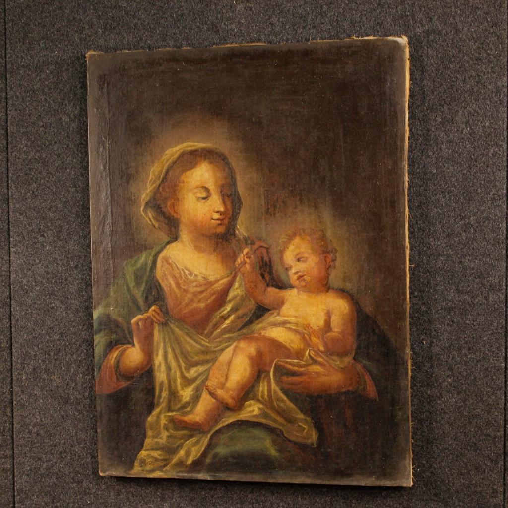 Antique Italian Religious Painting Madonna with Child from the 18th Century For Sale 2