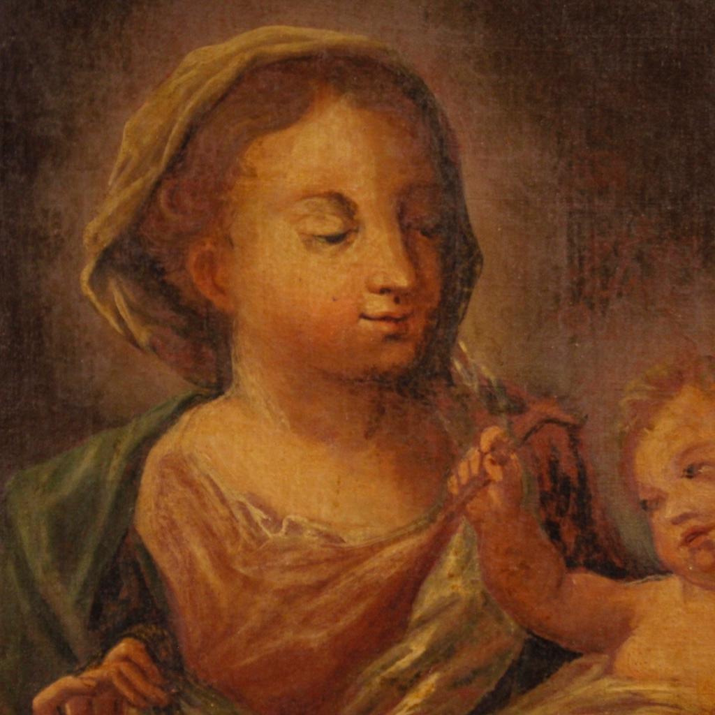 Antique Italian Religious Painting Madonna with Child from the 18th Century For Sale 4
