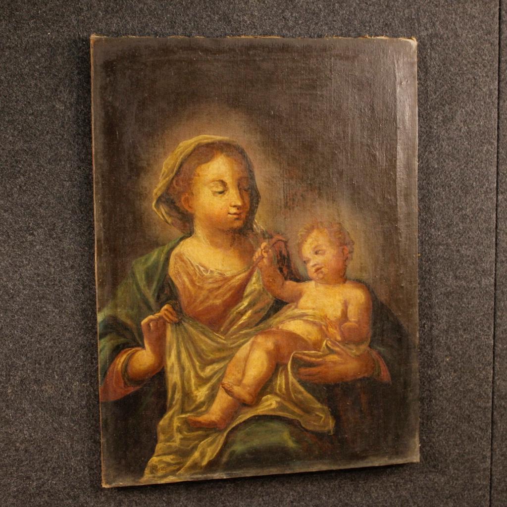 Antique Italian Religious Painting Madonna with Child from the 18th Century For Sale 6