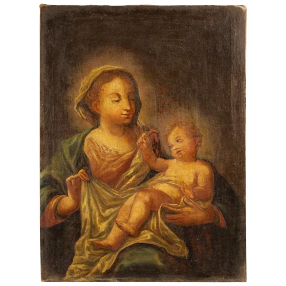 Antique Italian Religious Painting Madonna with Child from the 18th Century For Sale