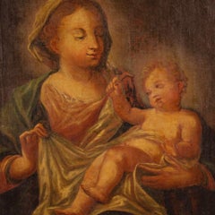 Antique Italian Religious Painting Madonna with Child from the 18th Century