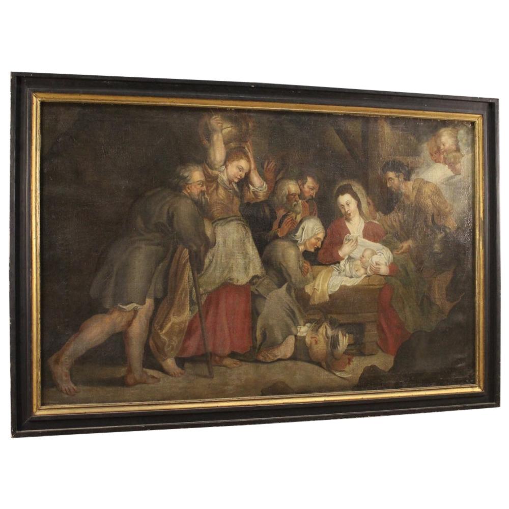 Antique Italian Religious Painting Nativity from the 18th Century For Sale