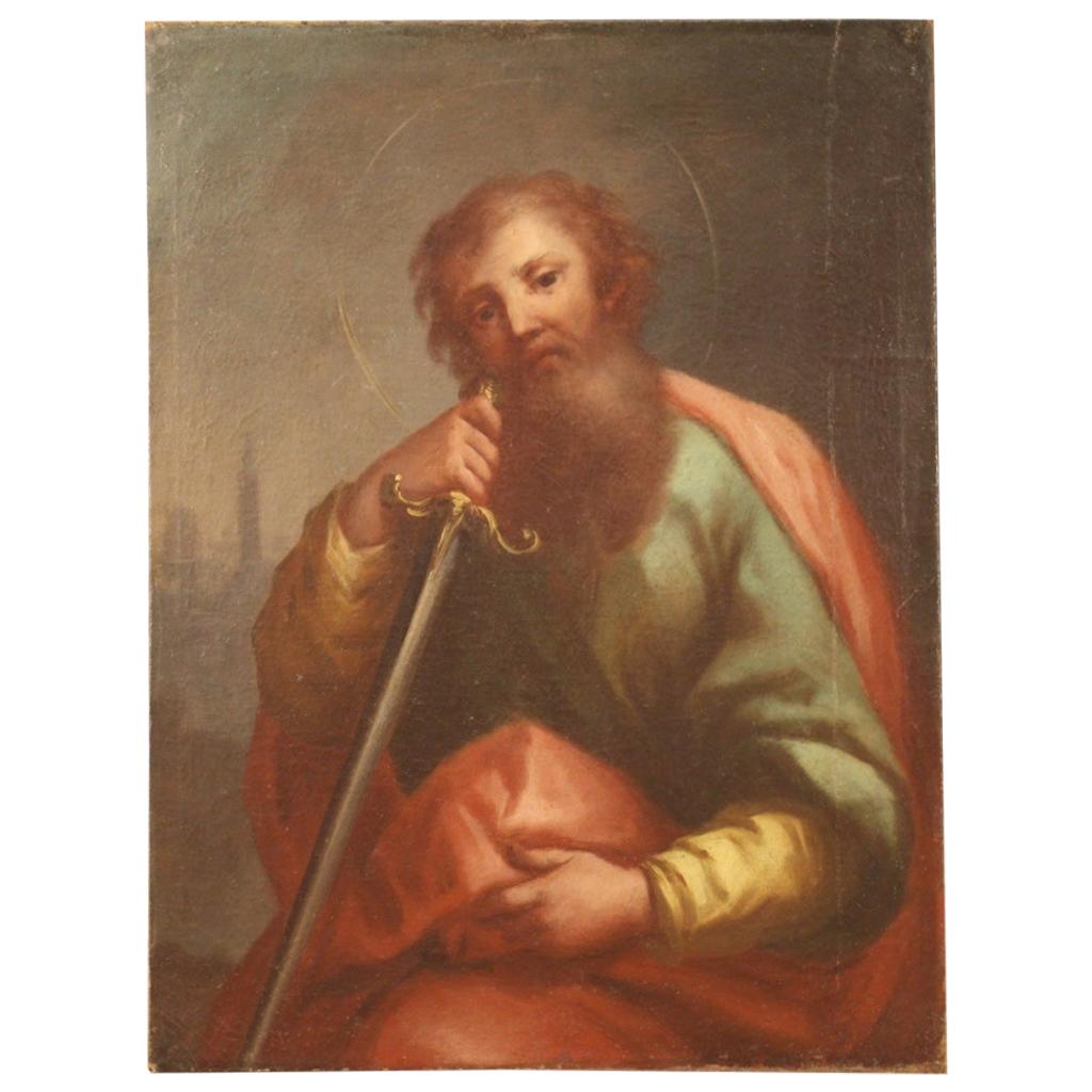 Antique Italian Religious Painting Saint Paul from the 18th Century For Sale