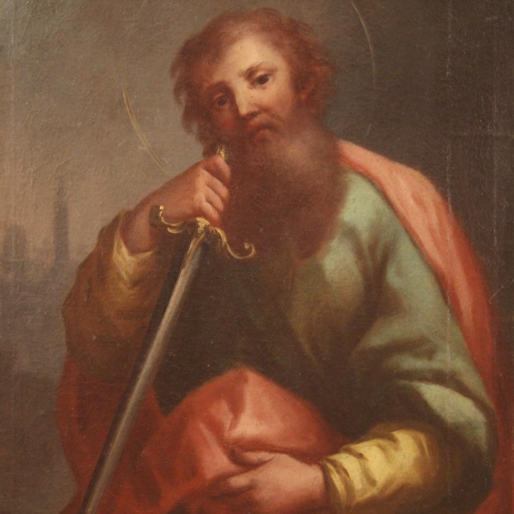 Ancient painting Italian from the first half of the 18th century. Opera ad oil on canvas depicting a subject of sacred art Saint Paul of good pictorial quality. Painting that has undergone a conservative restoration during the 20th century. Nice fit