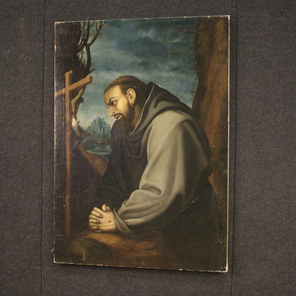 18th Century and Earlier Antique Italian Religious Painting San Francesco from the 18th Century For Sale