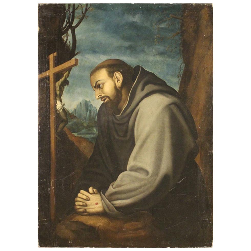 Antique Italian Religious Painting San Francesco from the 18th Century For Sale