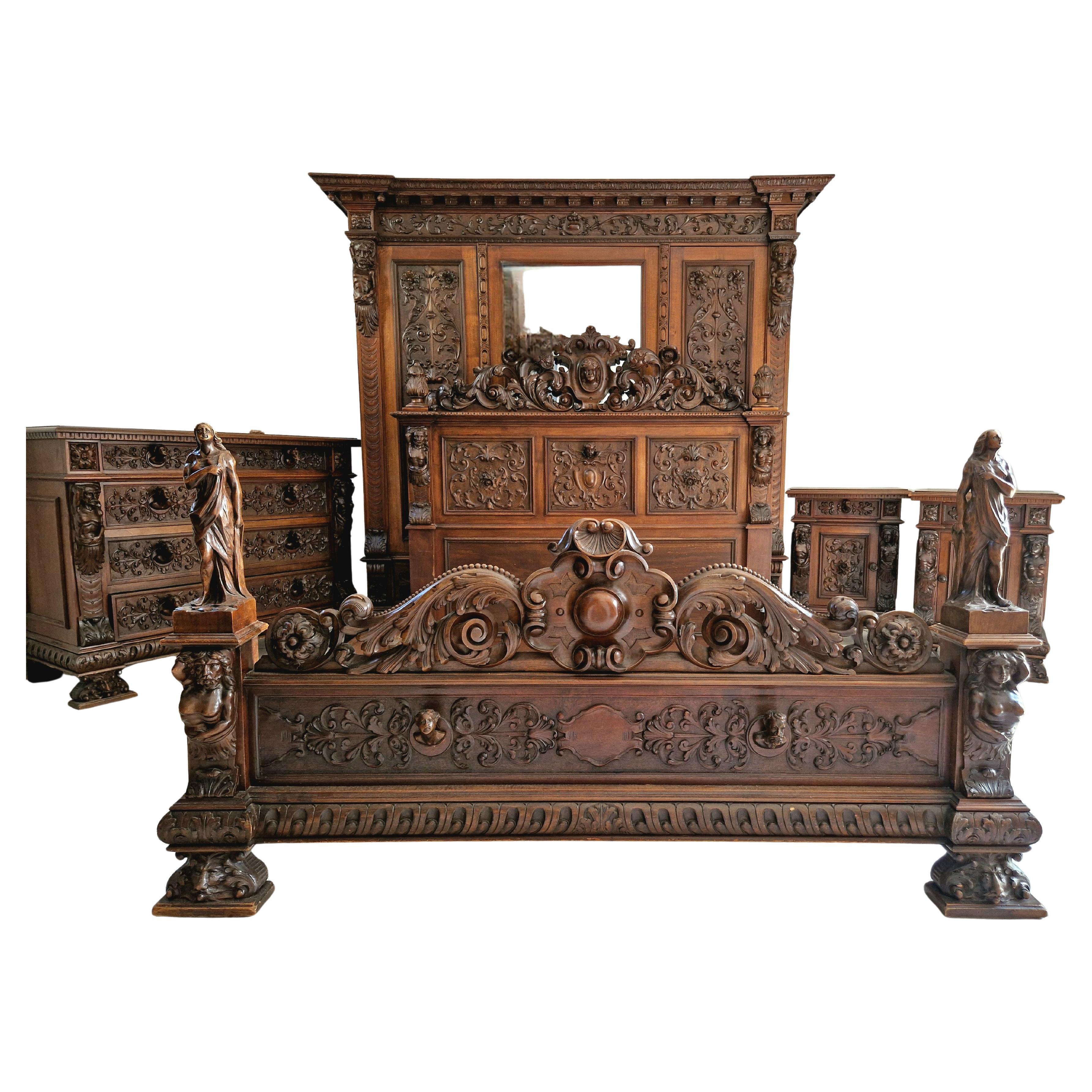 Ancien ensemble de chambre à coucher Bambocci de la Renaissance italienne avec lit king size en vente