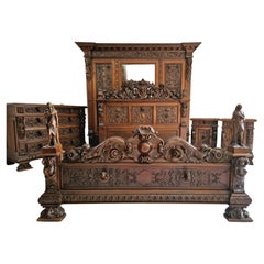 Ancien ensemble de chambre à coucher Bambocci de la Renaissance italienne avec lit king size