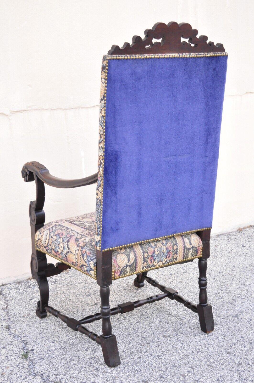 Antique Italian Renaissance Baroque Tapestry Throne Lounge Arm Chair For Sale 6