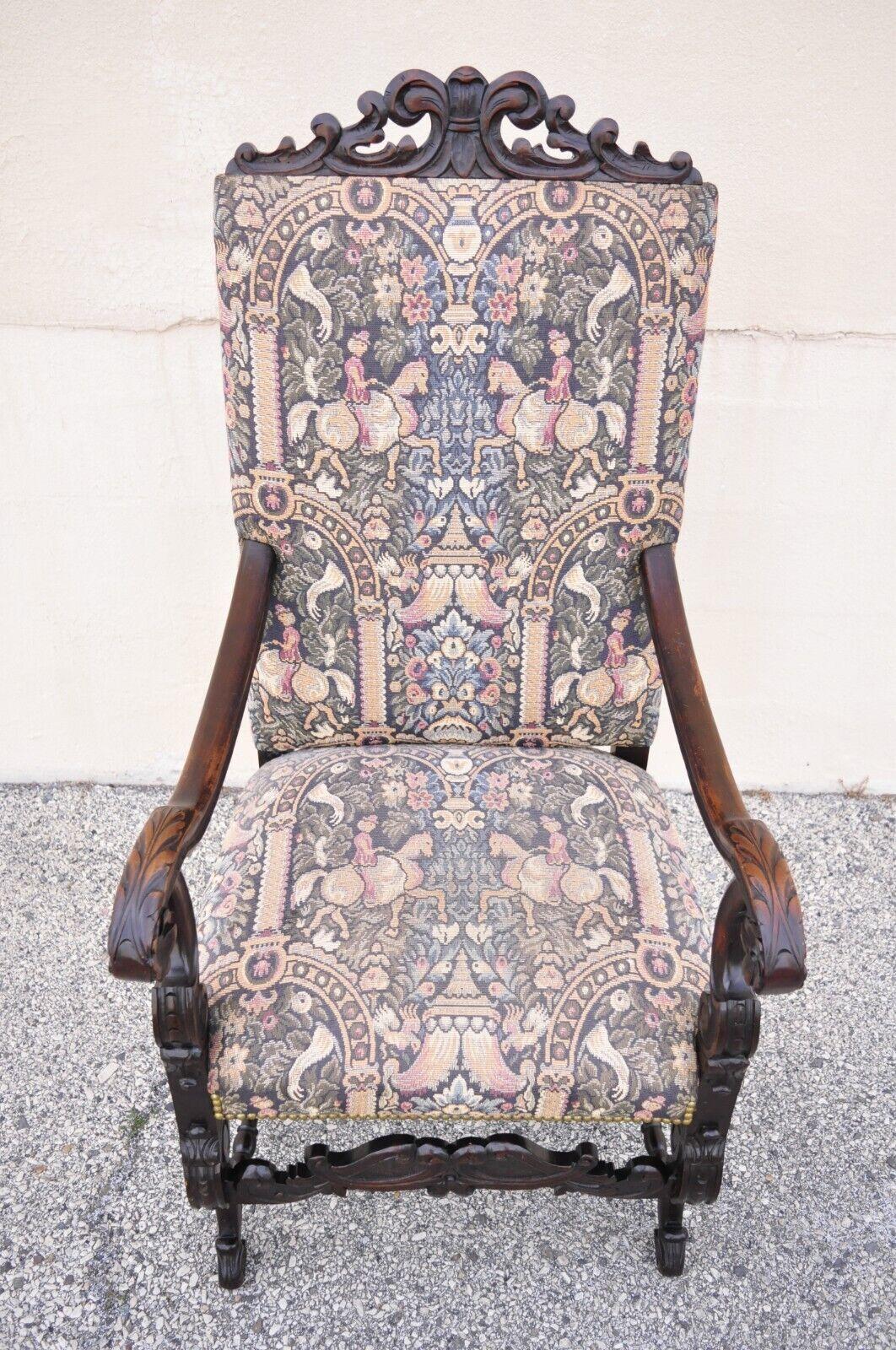 Antique Italian Renaissance Baroque Tapestry Throne Lounge Arm Chair For Sale 8