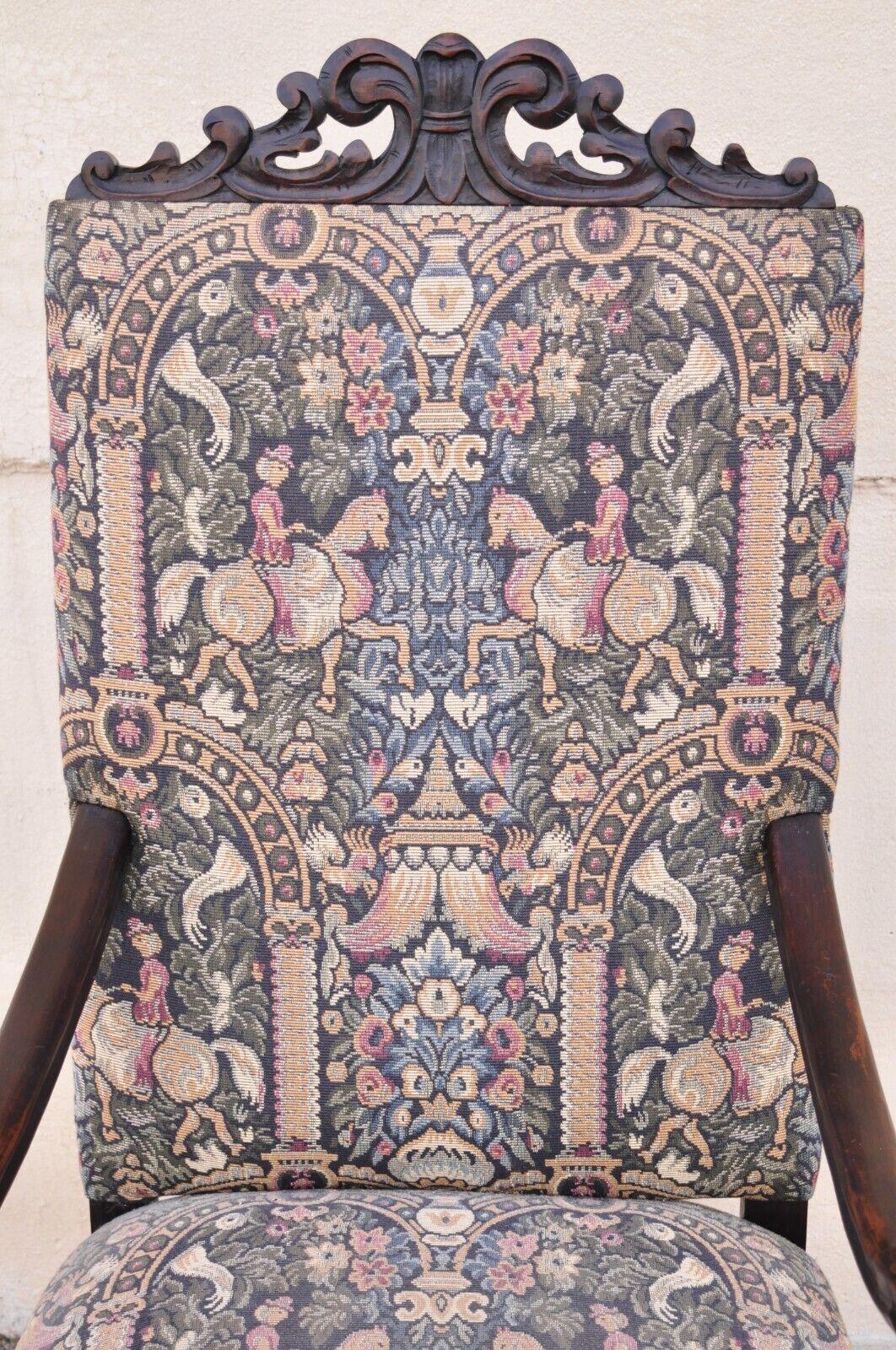 Antique Italian Renaissance Baroque Tapestry Throne Lounge Arm Chair In Good Condition For Sale In Philadelphia, PA