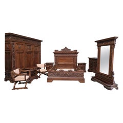 Antique Italian Renaissance Bedroom Set 7 Pieces King Size Bed