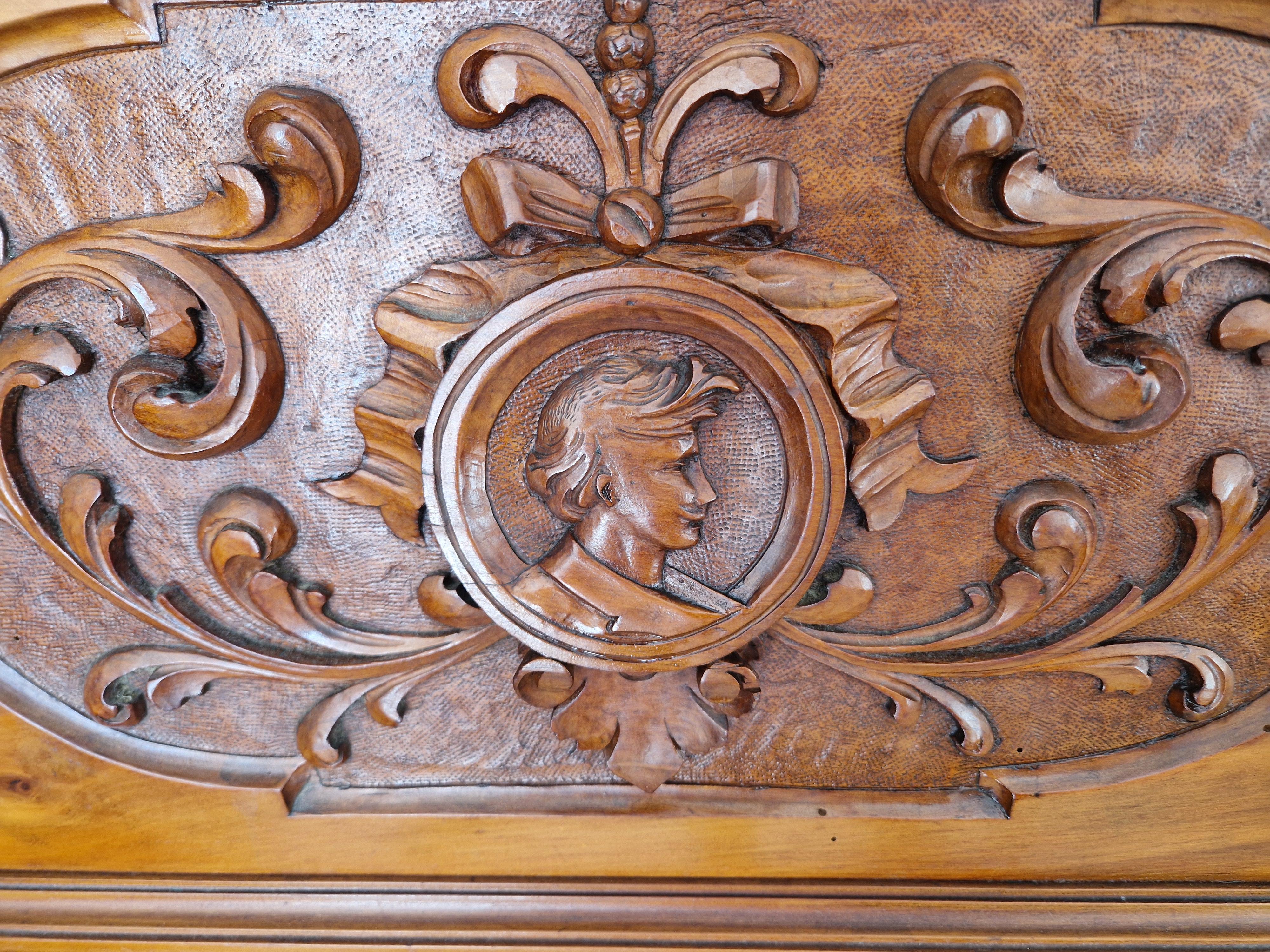 Wood Antique Walnut Italian Renaissance Bedroom Set Hand Carved For Sale