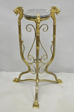 Antique Italian Renaissance Brass Figural Dragon Head Pedestal Table Plant Stand