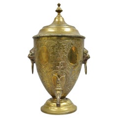Antique Italian Renaissance Brass Floral Repousse Lions Samovar Drink Dispenser