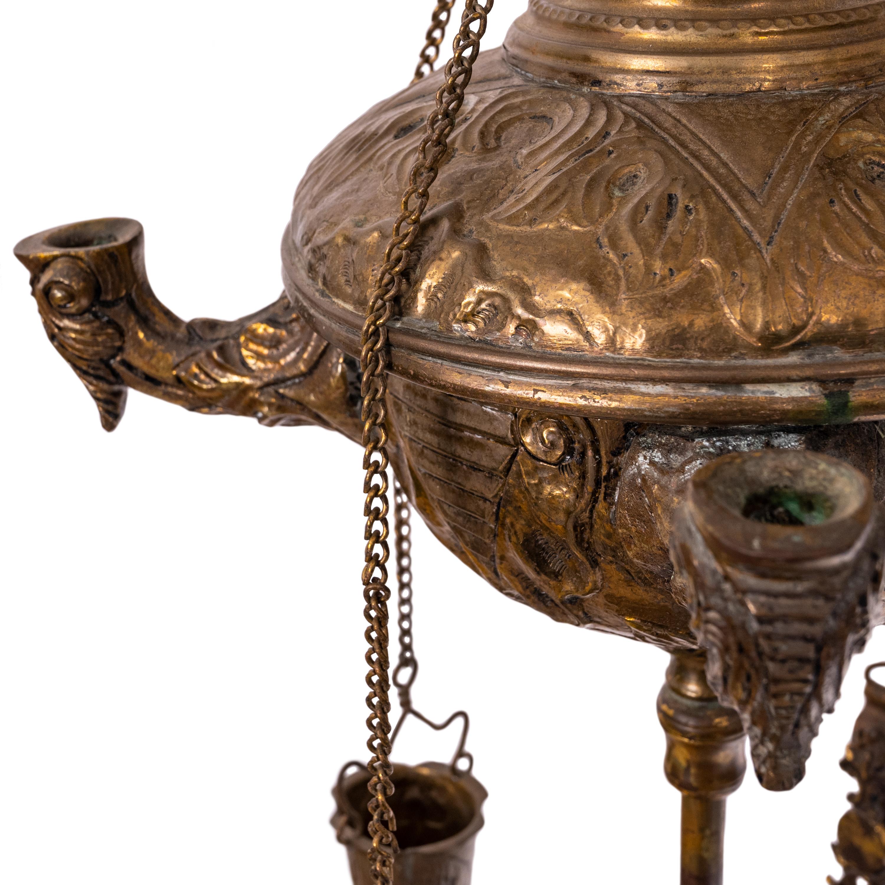 Antique Italian Renaissance Brass Lucerne Florentine Chatelaine Oil Lamp 1880 For Sale 3