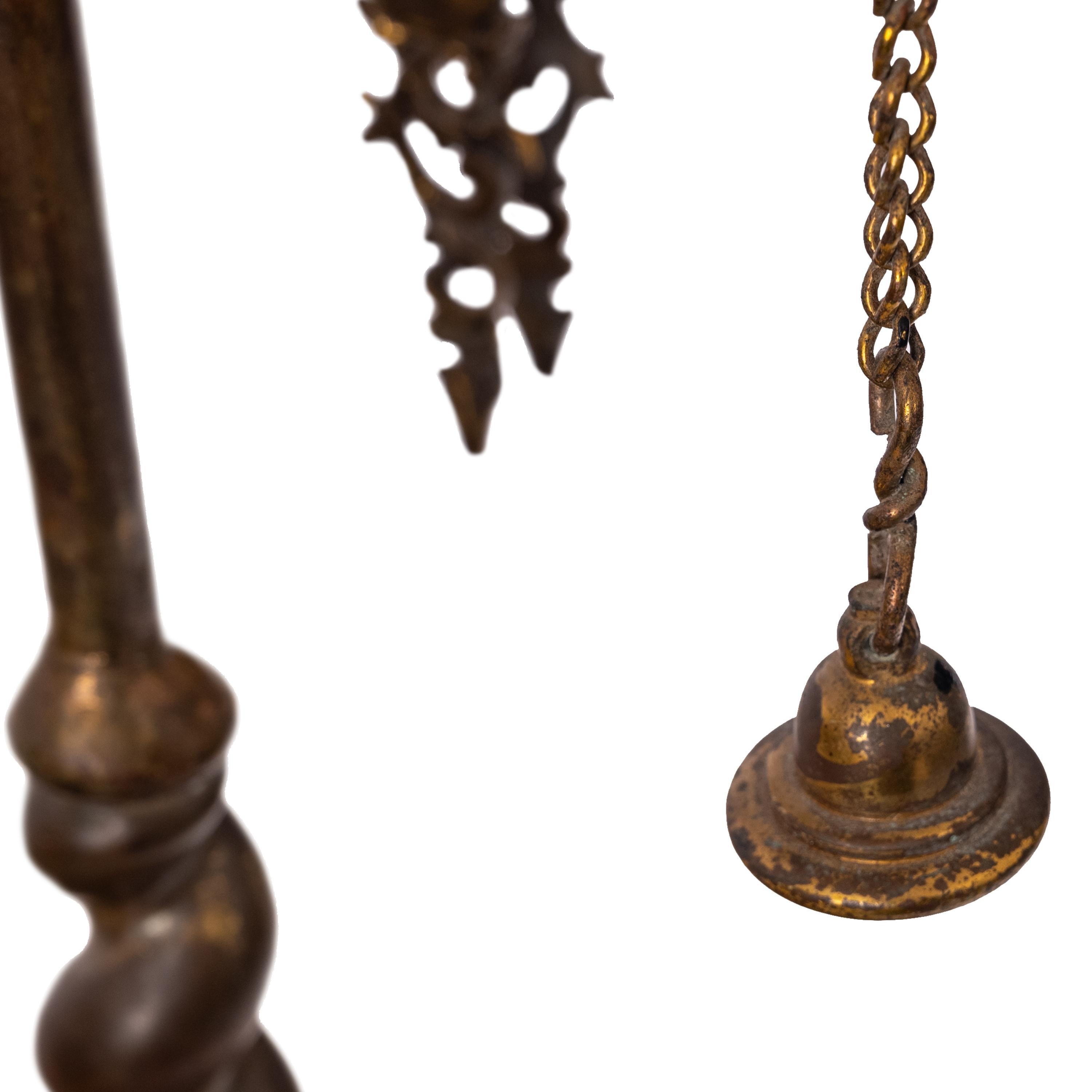 Laiton Antique lampe à huile italienne Renaissance en laiton Lucerne Florentine Chatelaine 1880 en vente