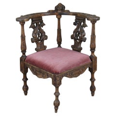 Fauteuil d'angle antique baroque italien de la Renaissance sculpté avec chérubin Pheonix 