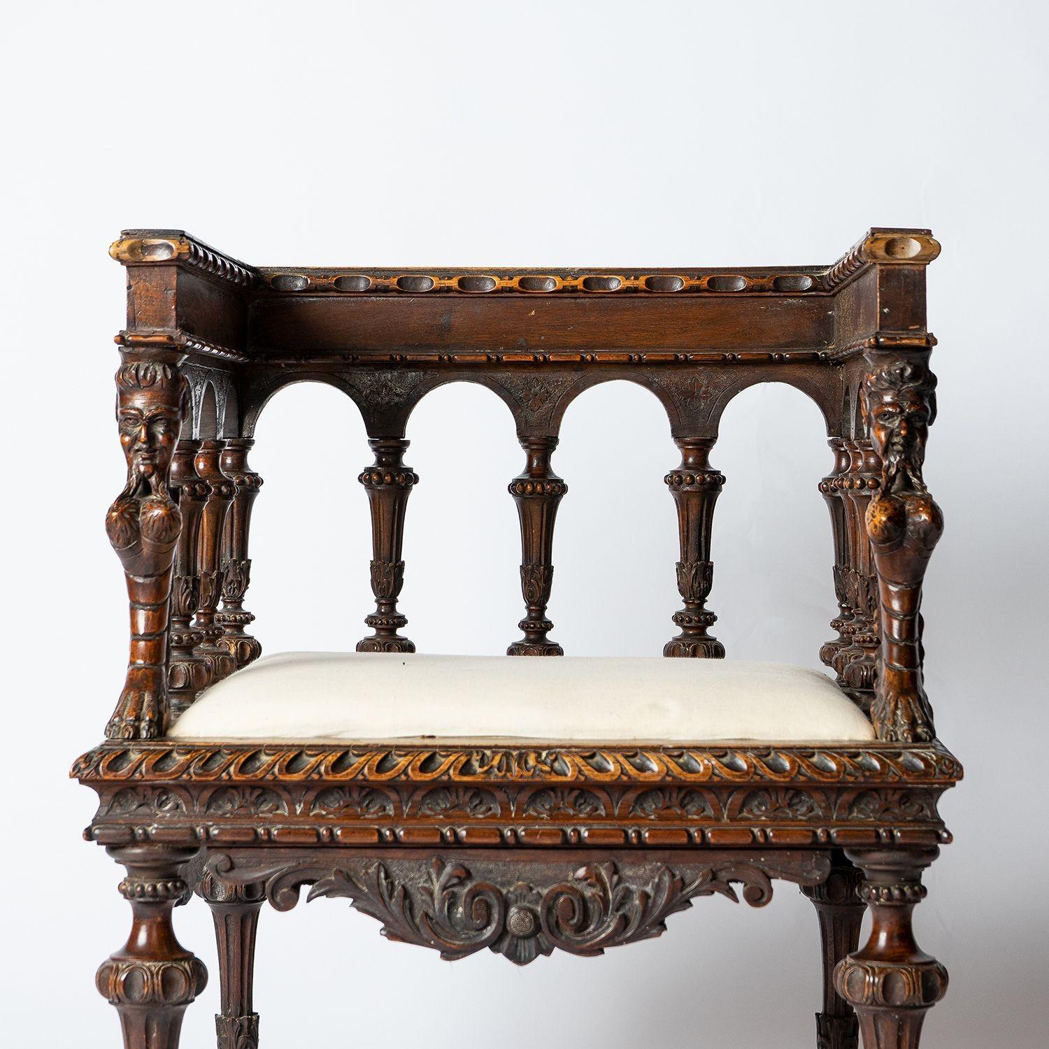 Antique Italian Renaissance Carved Folk Art Armchair, 19th Century 1
