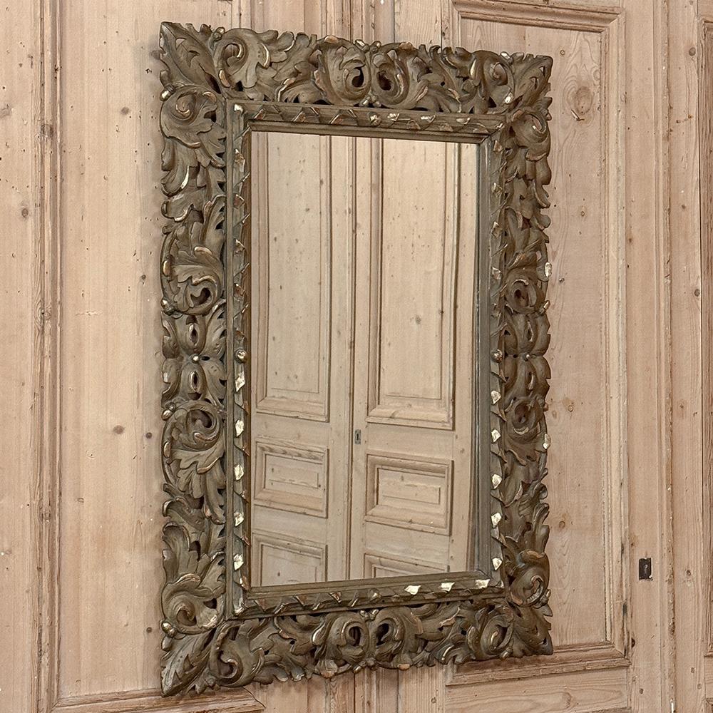 Hand-Crafted Antique Italian Renaissance Carved Giltwood Wall Mirror For Sale