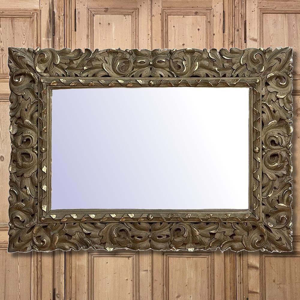 Antique Italian Renaissance Carved Giltwood Wall Mirror In Good Condition For Sale In Dallas, TX