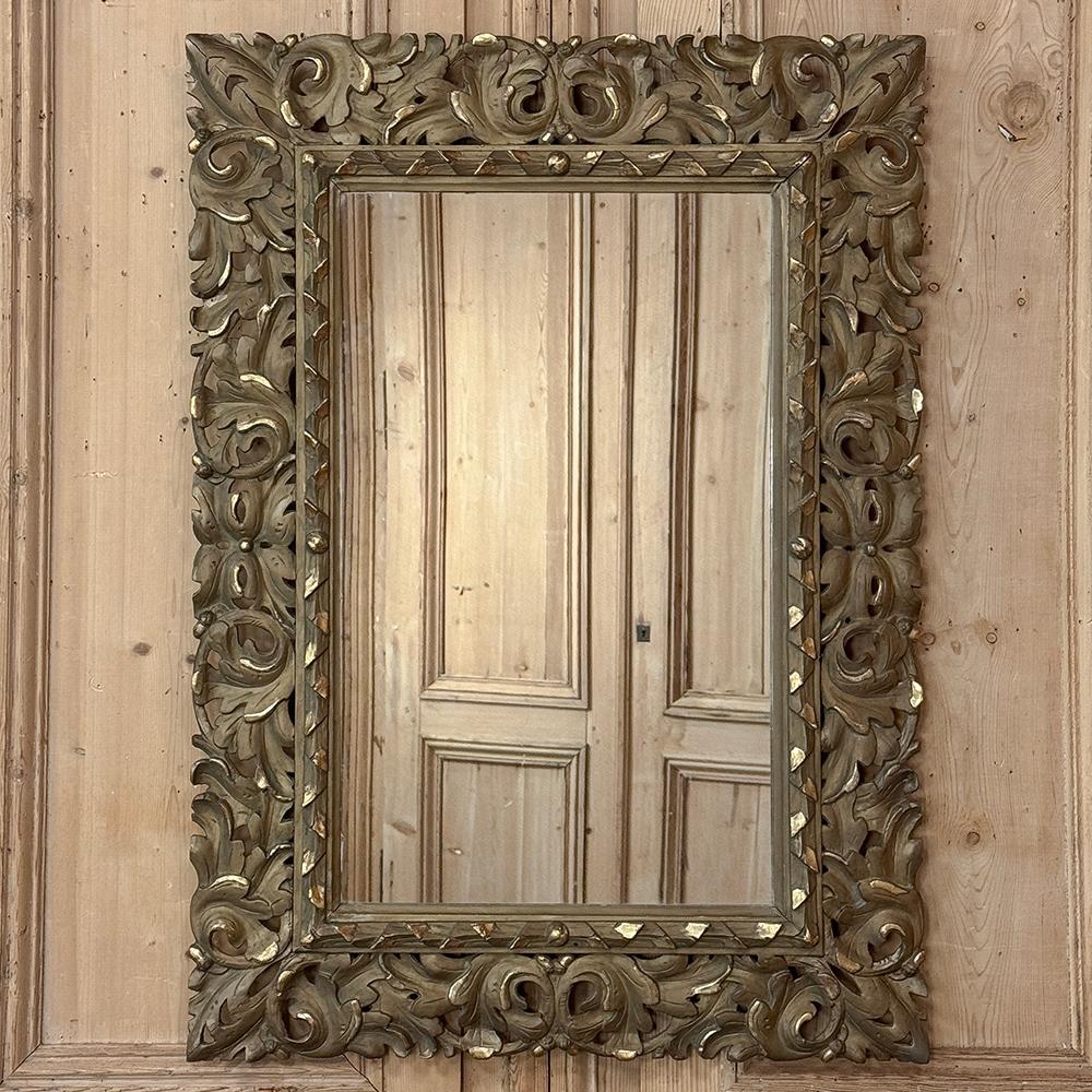 20th Century Antique Italian Renaissance Carved Giltwood Wall Mirror For Sale