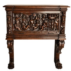 Antique Italian Renaissance Carved Liquor Wine Cabinet Chest Stand Cherubs 1880