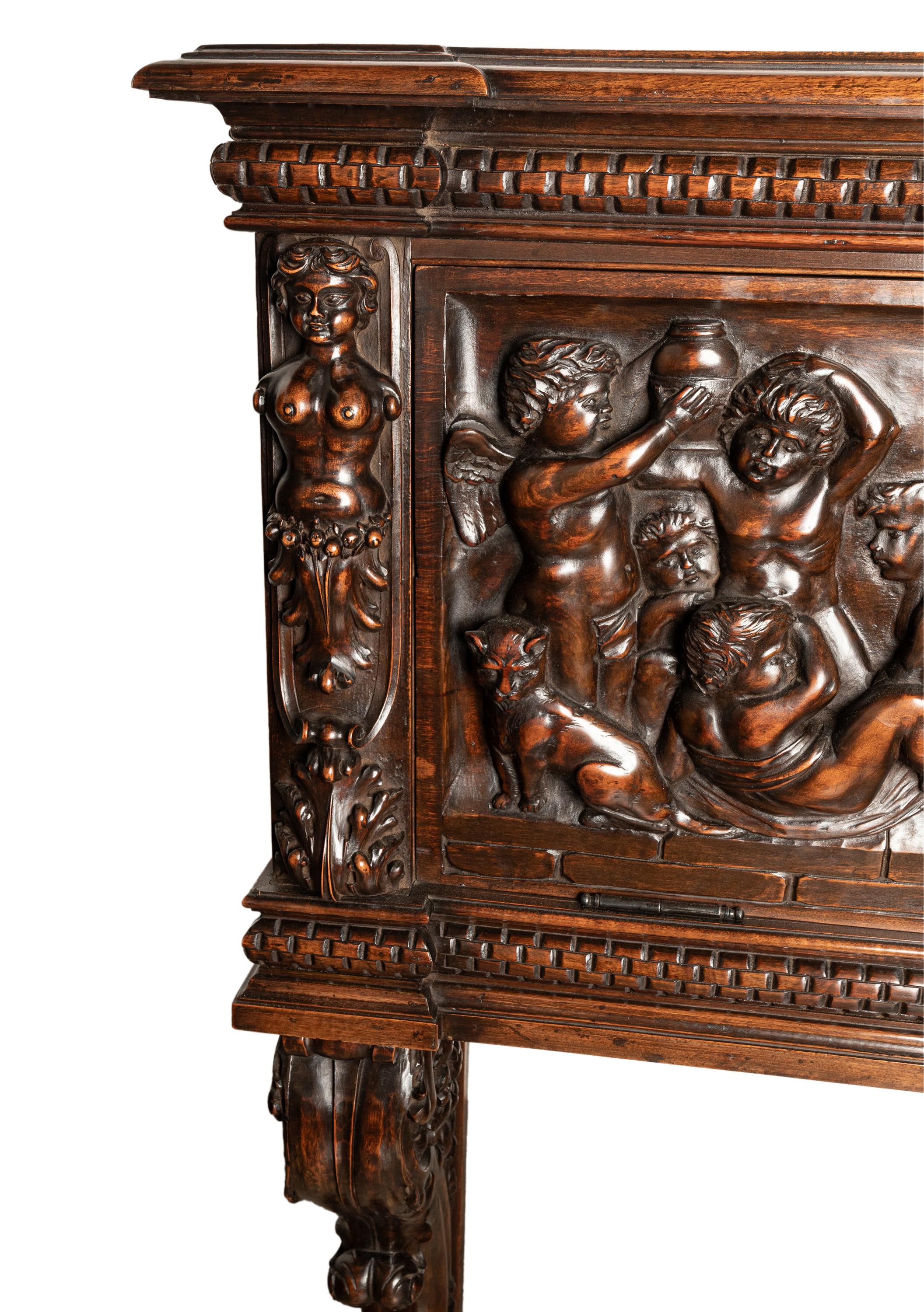 Antique Italian Renaissance Carved Liquor Wine Cabinet Chest Stand Cherubs 1880 For Sale 1