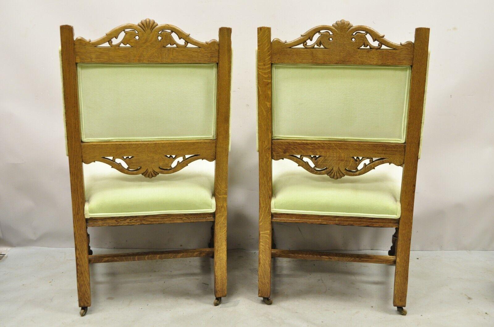 Antique Italian Renaissance Carved Oak Wood Lion Head Paw Feet Arm Chairs - Pair For Sale 6