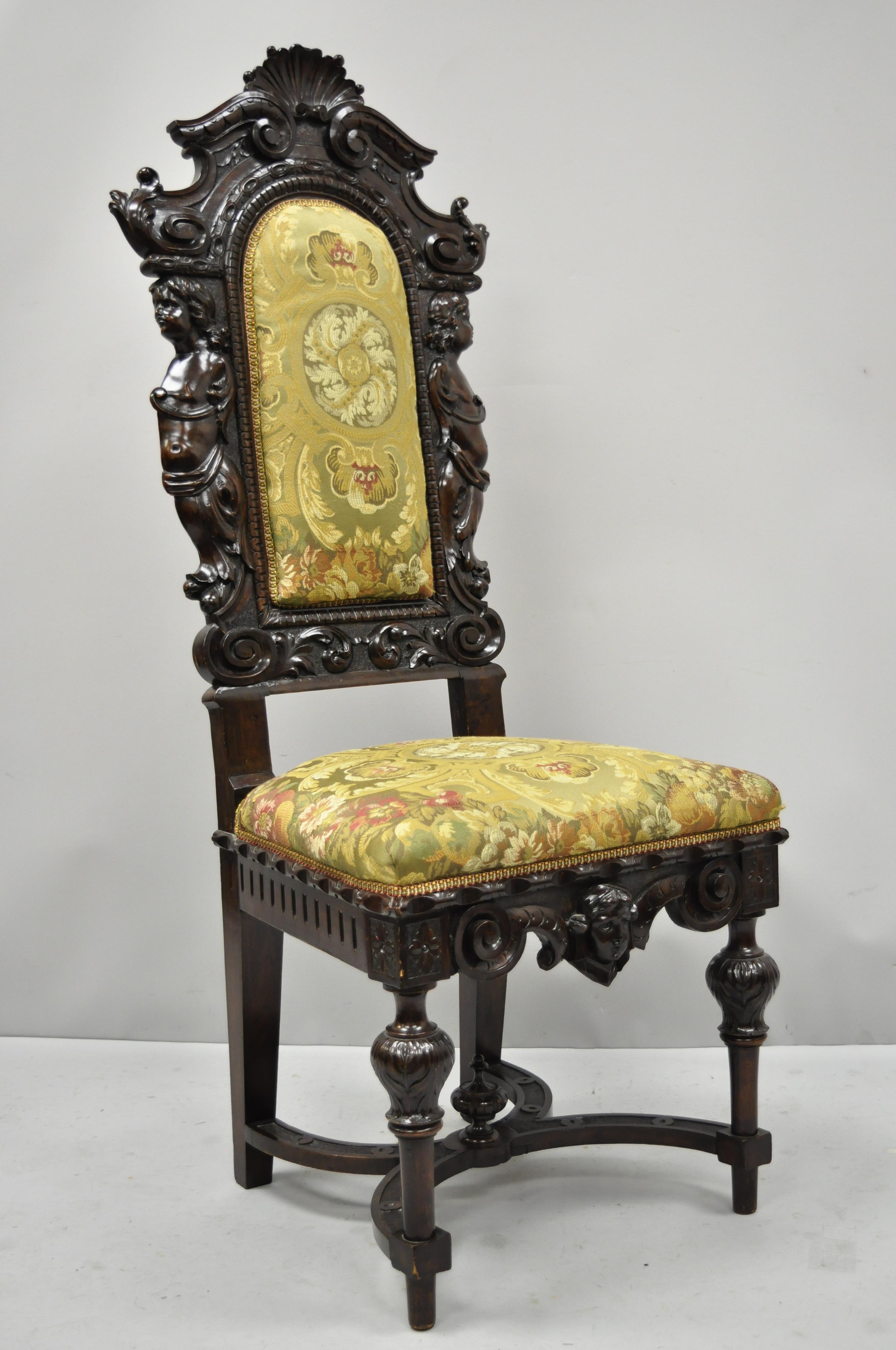 Antique Italian Renaissance Carved Walnut Cherubs and Angels Figural Chair 5