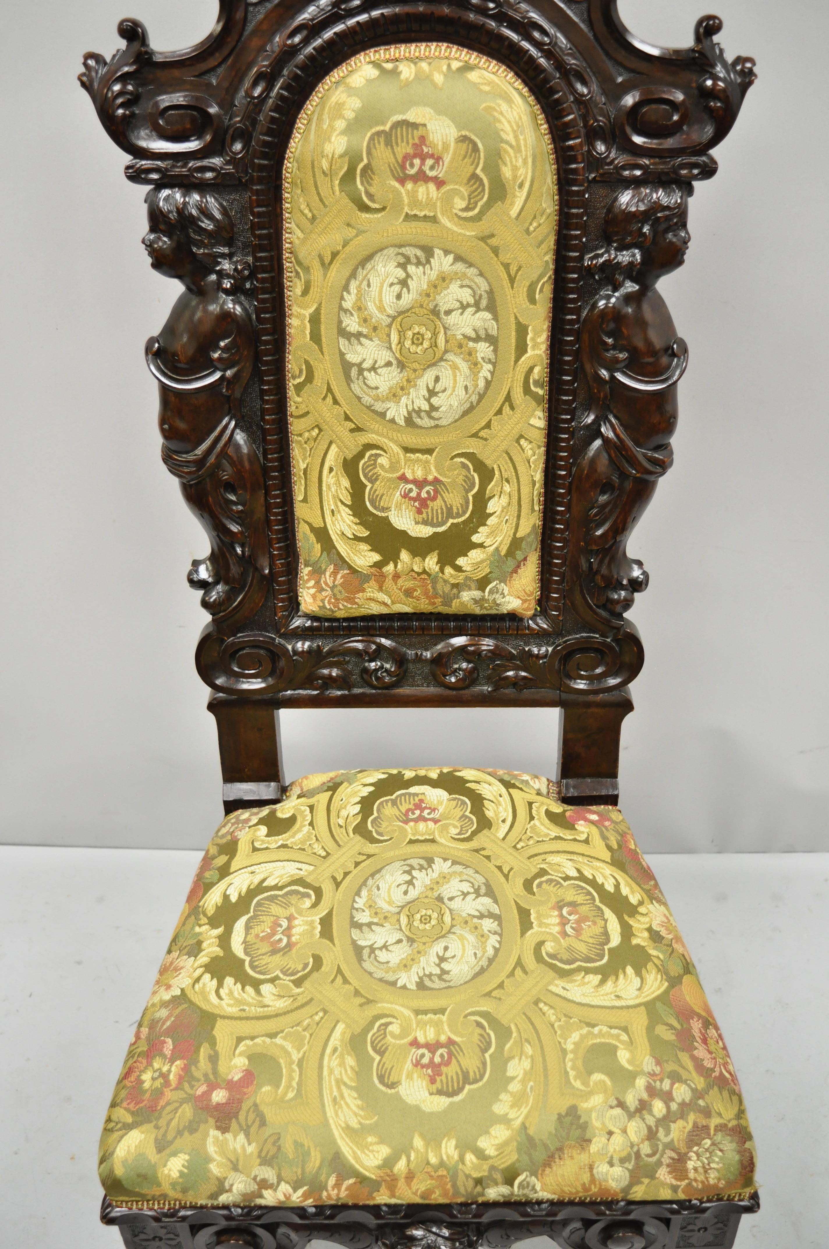 19th Century Antique Italian Renaissance Carved Walnut Cherubs and Angels Figural Chair