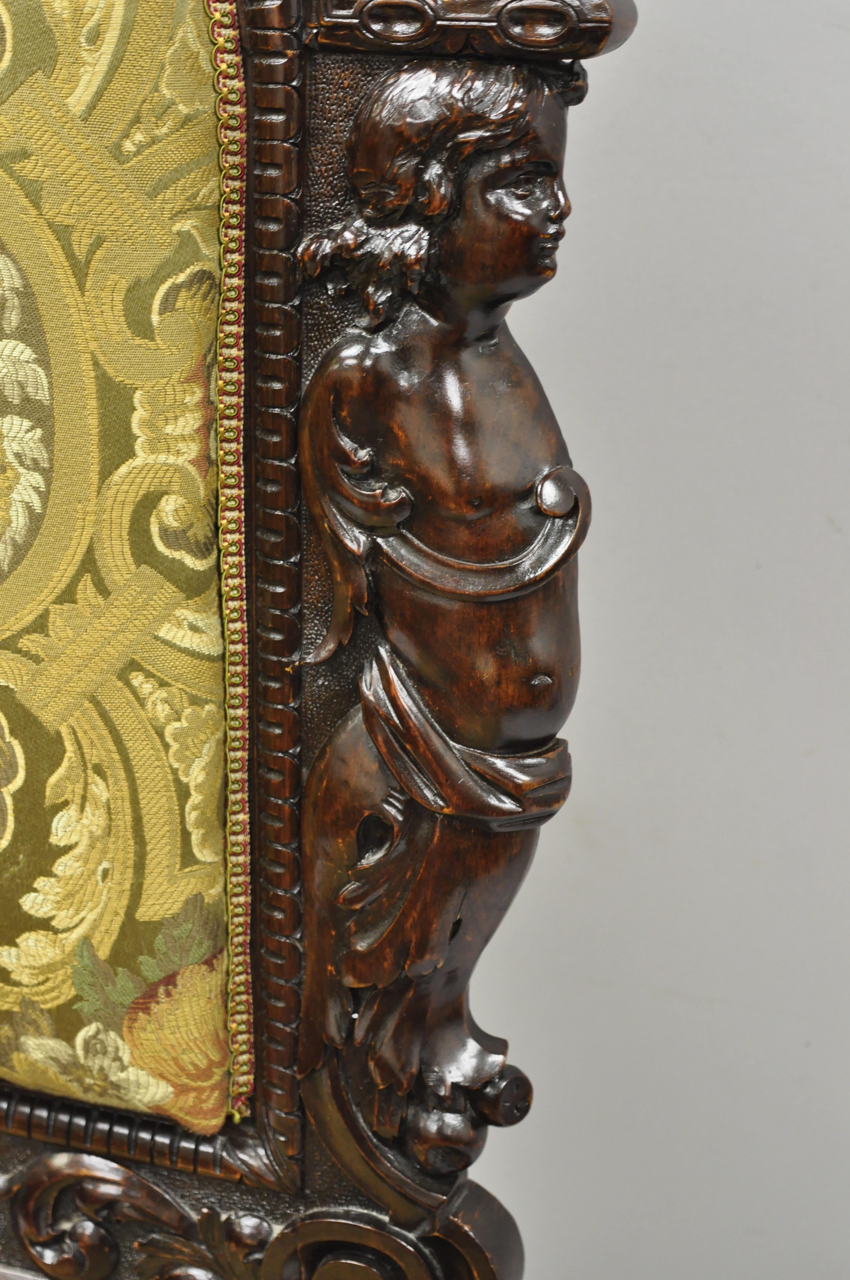 Antique Italian Renaissance Carved Walnut Cherubs and Angels Figural Chair 1