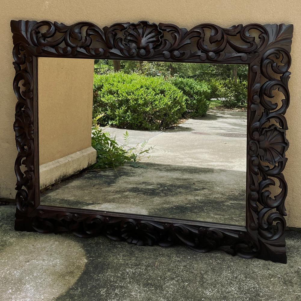 Renaissance Revival Antique Italian Renaissance Carved Wood Mirror For Sale