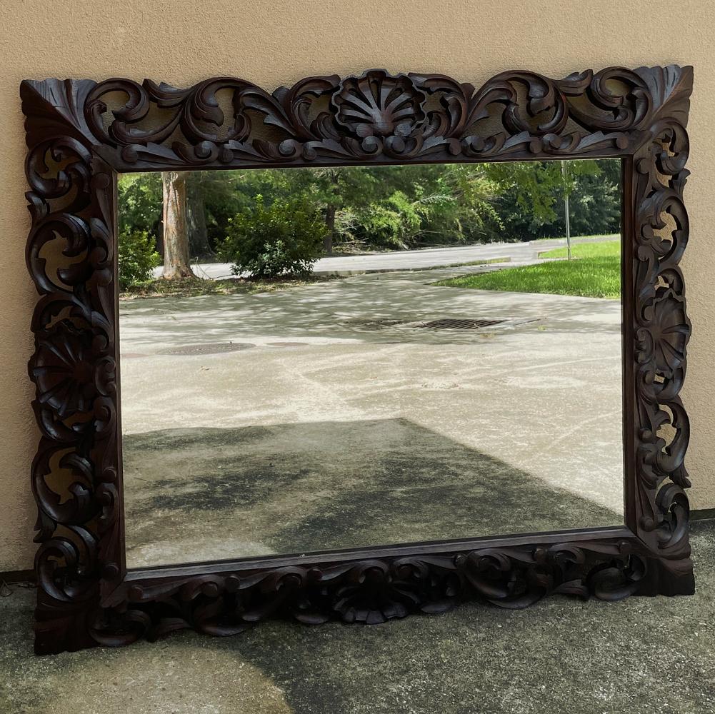 Hand-Carved Antique Italian Renaissance Carved Wood Mirror For Sale